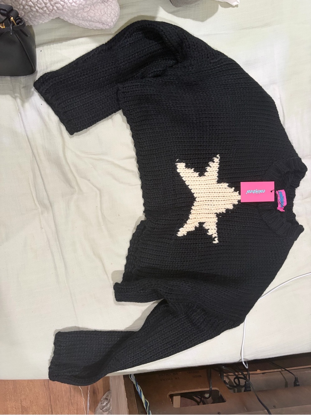 Edikted Black Knit Crewneck Sweater with Cream Star